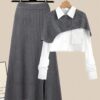 Round Neck Hem Shawl Collar Knit 2 Ps Set