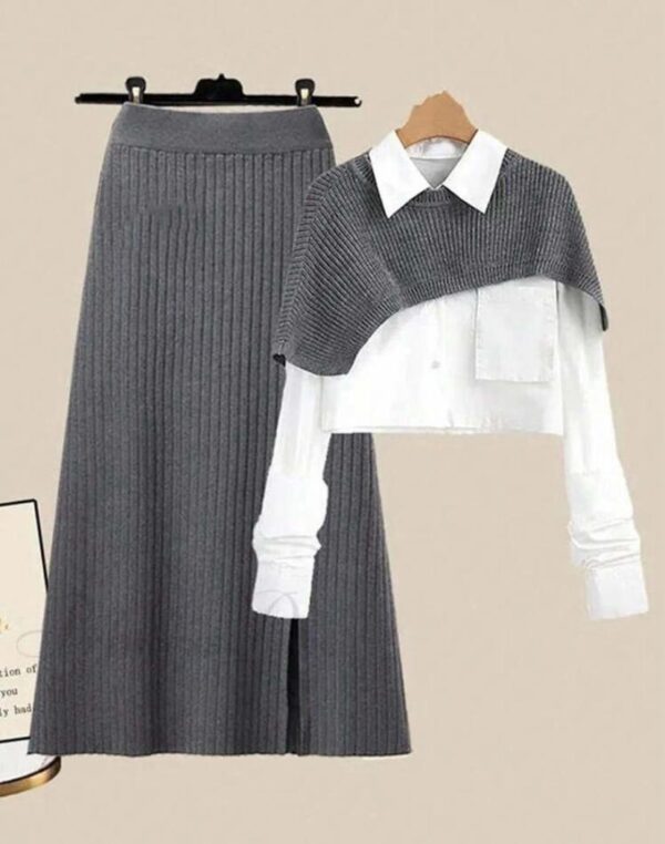 Round Neck Hem Shawl Collar Knit 2 Ps Set