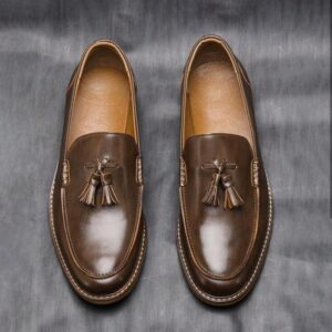 Tassel Leather Rubber Anti-Slip Wooden Sole