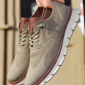 Gray Men Knit Detail Lace-up Front Sneakers