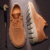 Brown Men Knit Detail Lace-up Front Sneakers