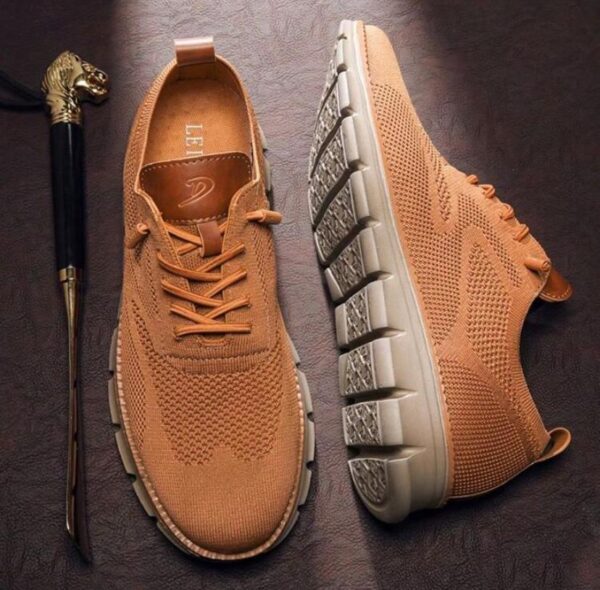 Brown Men Knit Detail Lace-up Front Sneakers