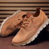 Brown Men Knit Detail Lace-up Front Sneakers