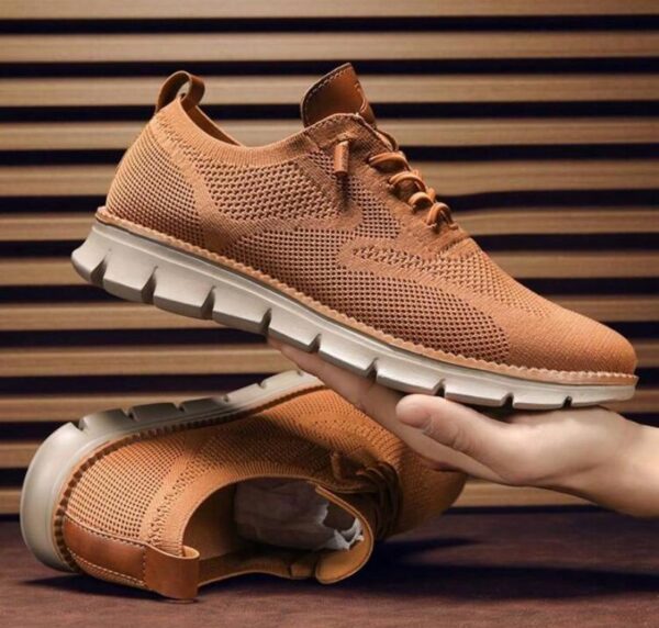 Brown Men Knit Detail Lace-up Front Sneakers