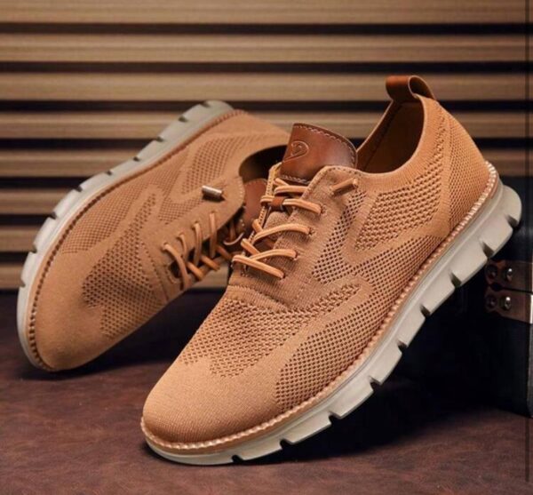 Brown Men Knit Detail Lace-up Front Sneakers