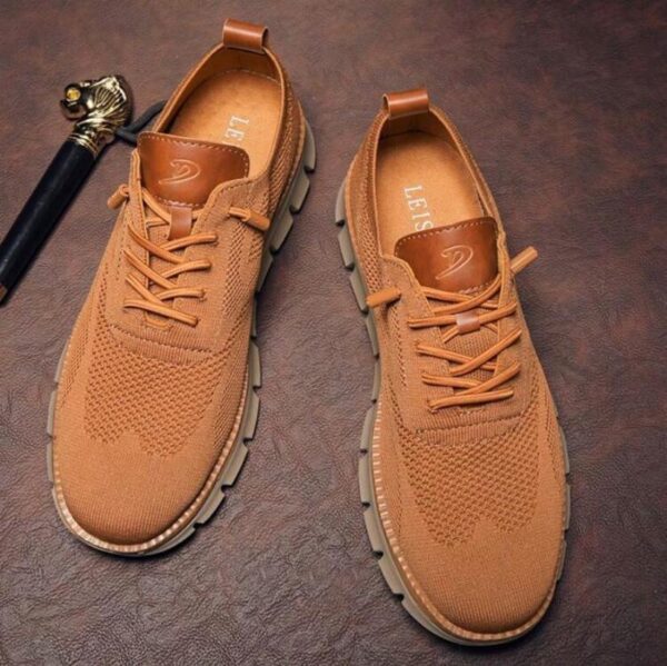 Brown Men Knit Detail Lace-up Front Sneakers