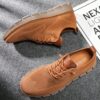 Brown Men Knit Detail Lace-up Front Sneakers