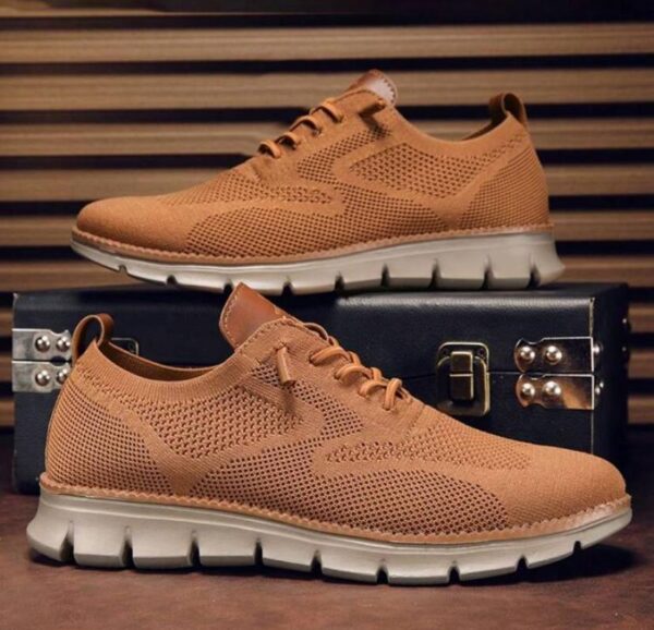 Brown Men Knit Detail Lace-up Front Sneakers