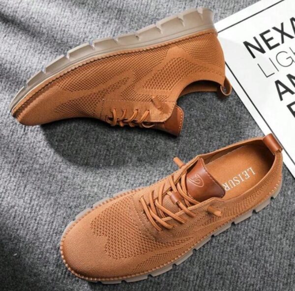 Brown Men Knit Detail Lace-up Front Sneakers