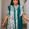 Green Plus Size Floral V-Neck Dress