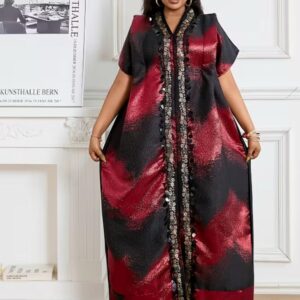 Red & Black Plus Size Floral V-Neck Dress