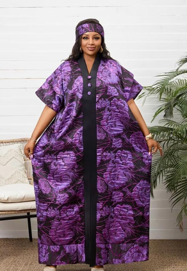 Purple Plus Size Floral V-Neck Dress