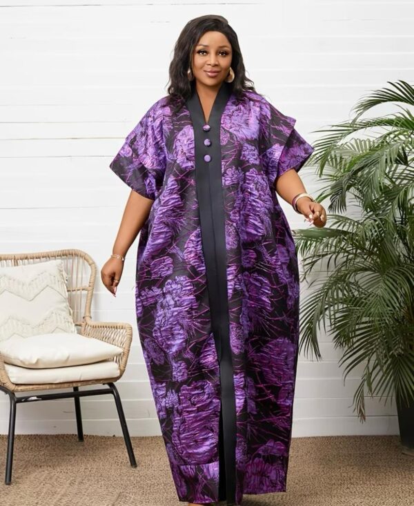 Purple Plus Size Floral V-Neck Dress