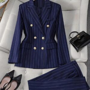 Ladies Dark blue stripes suit