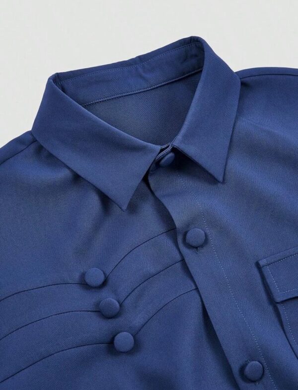 Blue 2 Pcs suit set, Lapel collar and draw string stylish pants
