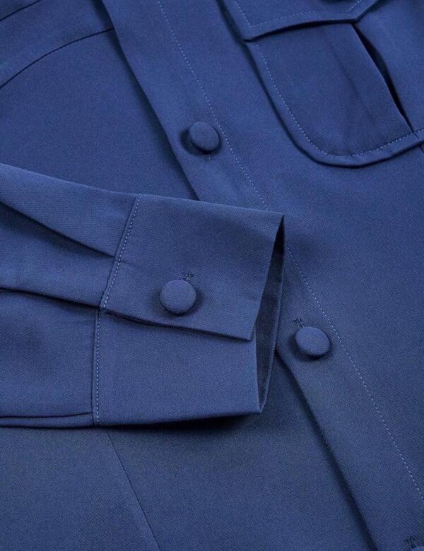 Blue 2 Pcs suit set, Lapel collar and draw string stylish pants