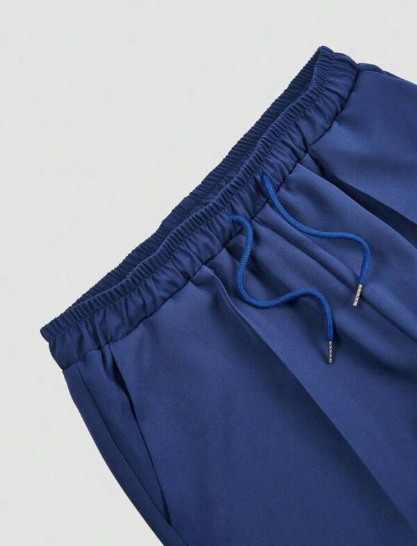 Blue 2 Pcs suit set, Lapel collar and draw string stylish pants