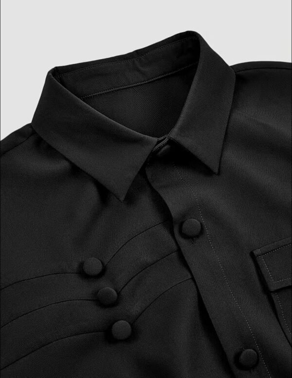 Black 2 Pcs suit set, Lapel collar and draw string stylish pants