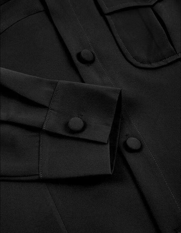 Black 2 Pcs suit set, Lapel collar and draw string stylish pants