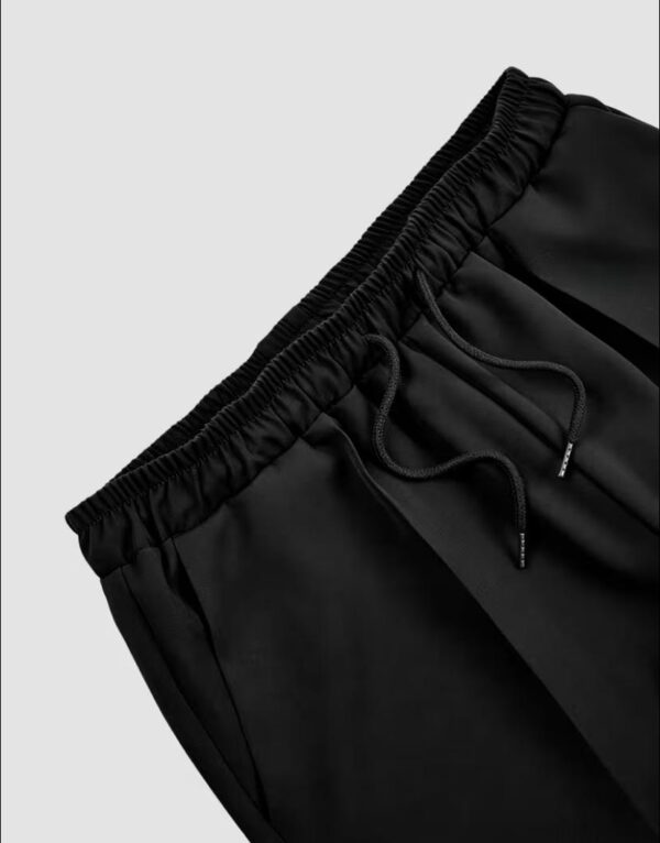 Black 2 Pcs suit set, Lapel collar and draw string stylish pants