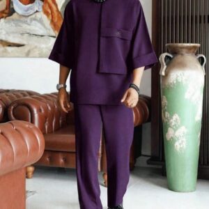 Purple Dashiki set for Men with a pocket design