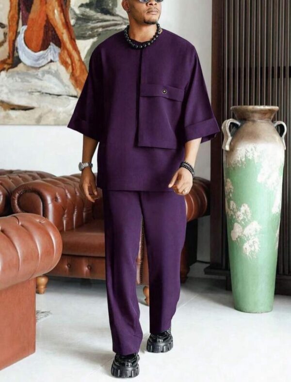 Purple Dashiki set for Men with a pocket design