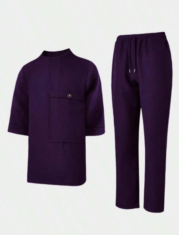 Purple Dashiki set for Men with a pocket design