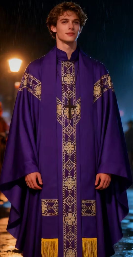 Purple Clerical Robe Set With A Sash & Shawl