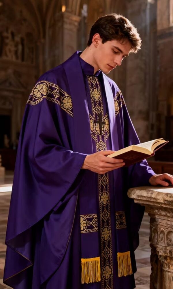 Purple Clerical Robe Set With A Sash & Shawl