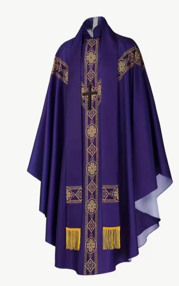 Purple Clerical Robe Set With A Sash & Shawl