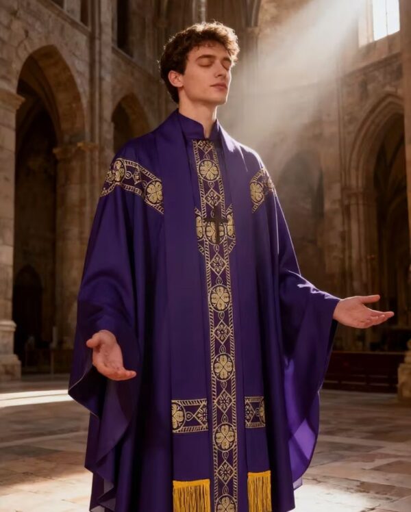 Purple Clerical Robe Set With A Sash & Shawl