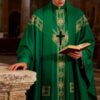 Green Clerical Robe Set With A Sash & Shawl: