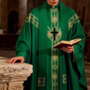 Green Clerical Robe Set With A Sash & Shawl: