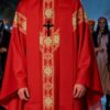 Red Clerical Robe Set With A Sash & Shawl