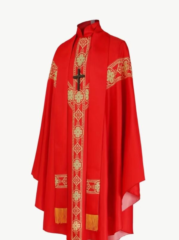 Red Clerical Robe Set With A Sash & Shawl