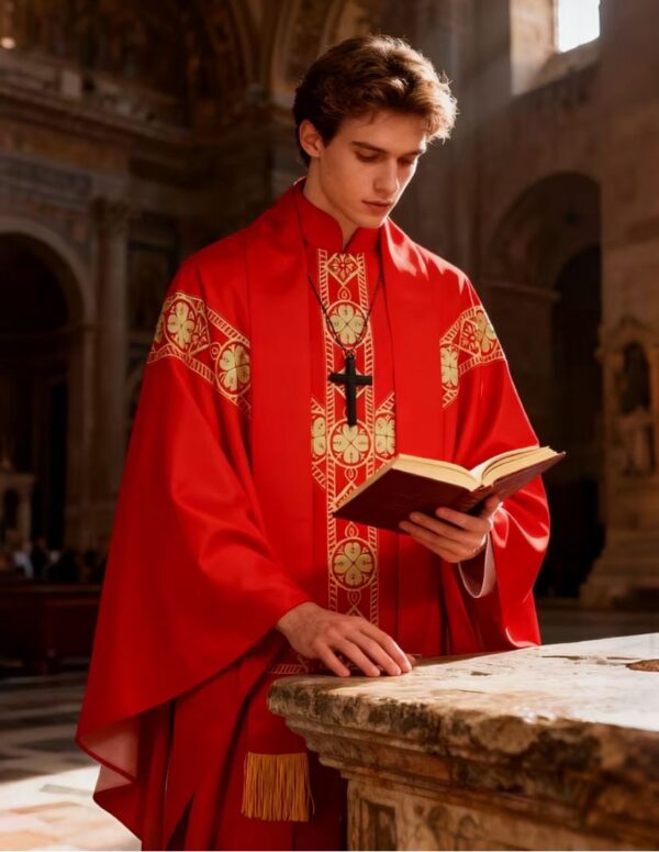 Red Clerical Robe Set With A Sash & Shawl
