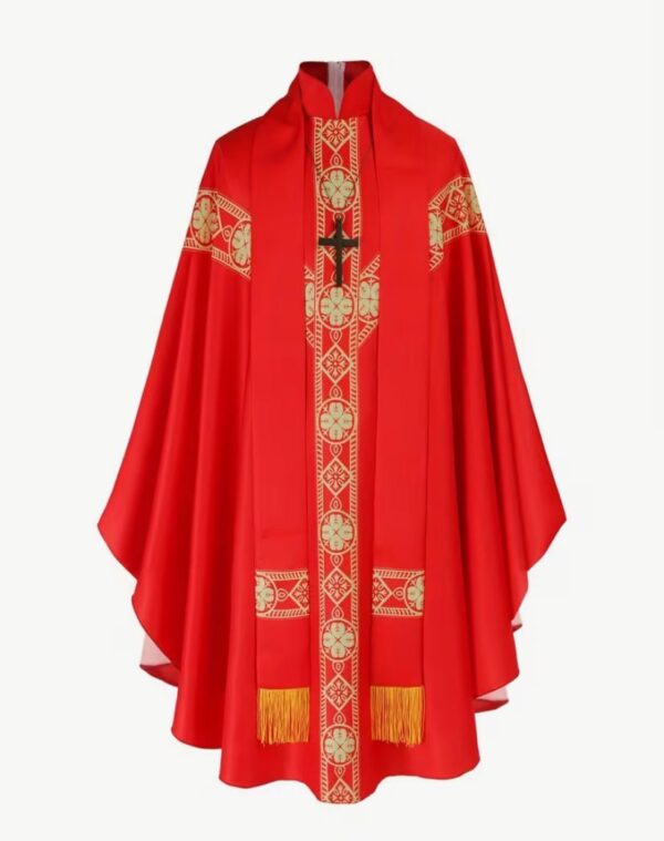 Red Clerical Robe Set With A Sash & Shawl
