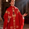 Red Clerical Robe Set With A Sash & Shawl