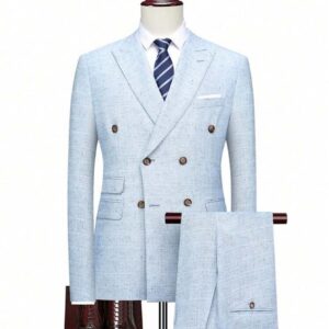 Baby blue plain double breasted suit