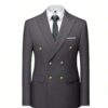 Dark gray plain double breasted suit
