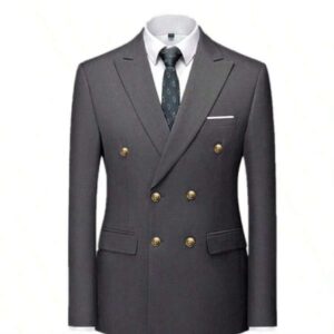 Dark gray plain double breasted suit