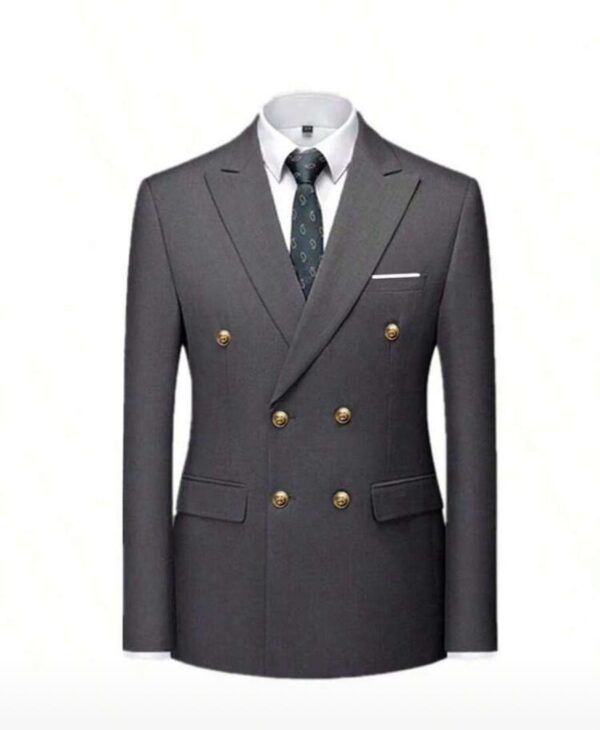 Dark gray plain double breasted suit