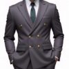 Dark gray plain double breasted suit
