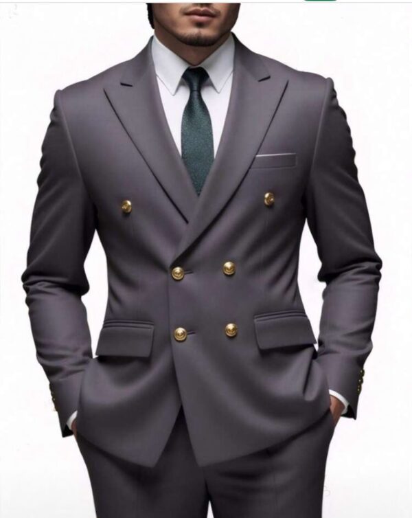 Dark gray plain double breasted suit