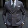 Dark gray plain double breasted suit