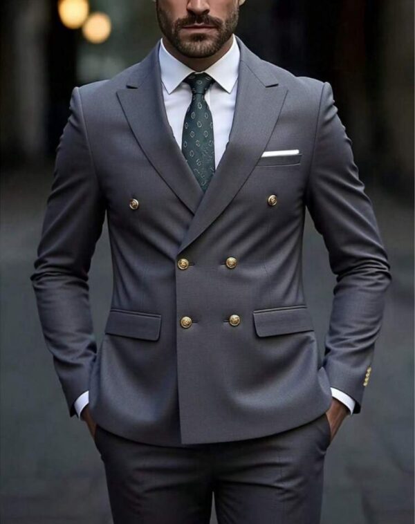 Dark gray plain double breasted suit