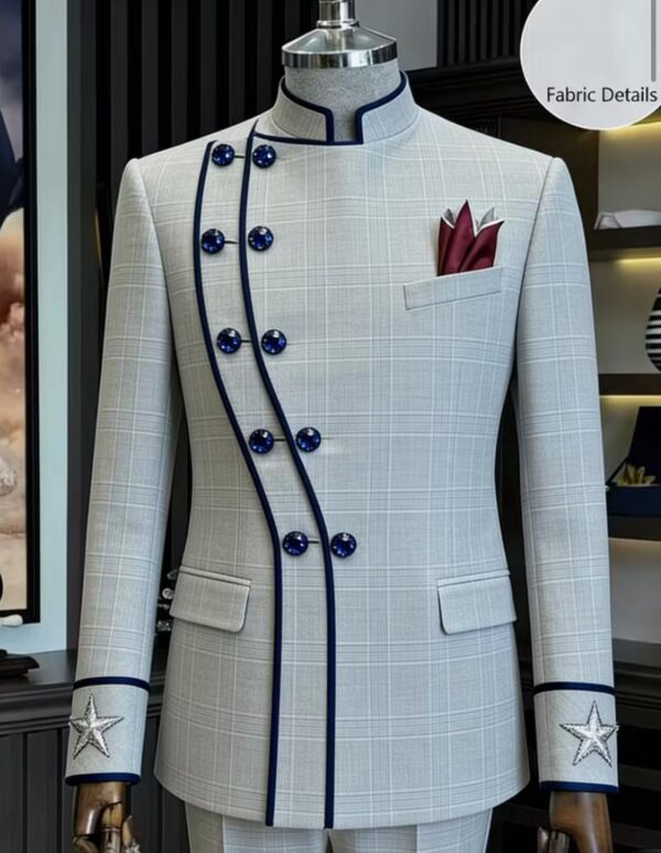 Gray checkered double breasted suit