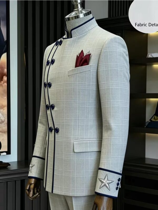 Gray checkered double breasted suit