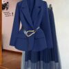 Summer/Autumn Elegant Fashion Blazer And Mesh Half Skirt 2pcs Set for ladies