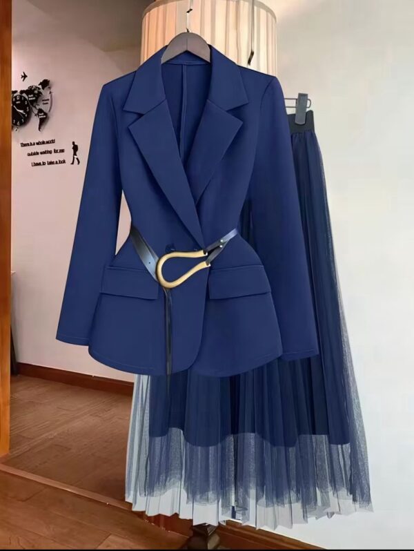 Summer/Autumn Elegant Fashion Blazer And Mesh Half Skirt 2pcs Set for ladies